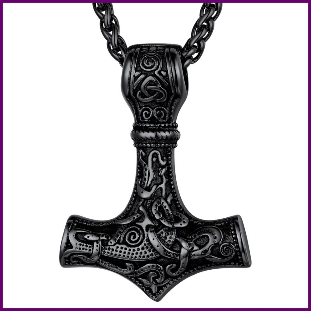 Stainless Steel Thor Hammer Necklace, Viking Mjolnir Pendant, Adjustable Chain